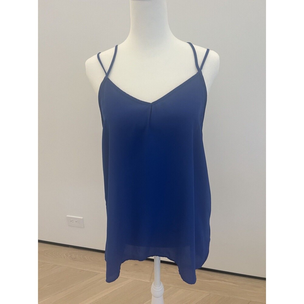 RO & DE V-Neck Spaghetti Strap Blue Casual Surplice Top Blouse Women's Size S/M